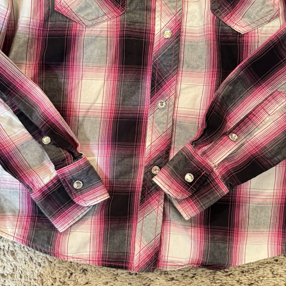 Cowgirl Hardware Girls M 7/8 Western Snap Shirt Pink Plaid Horse‎ Rhinestone - Picture 6 of 13